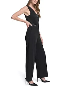 Women's Studded Neck Scuba Crepe Jumpsuit