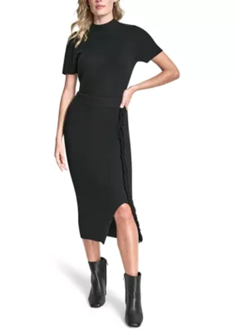 Women's Fring Trim Sweater Skirt