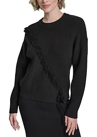Women's Long Sleeve Fringe Trim Sweater