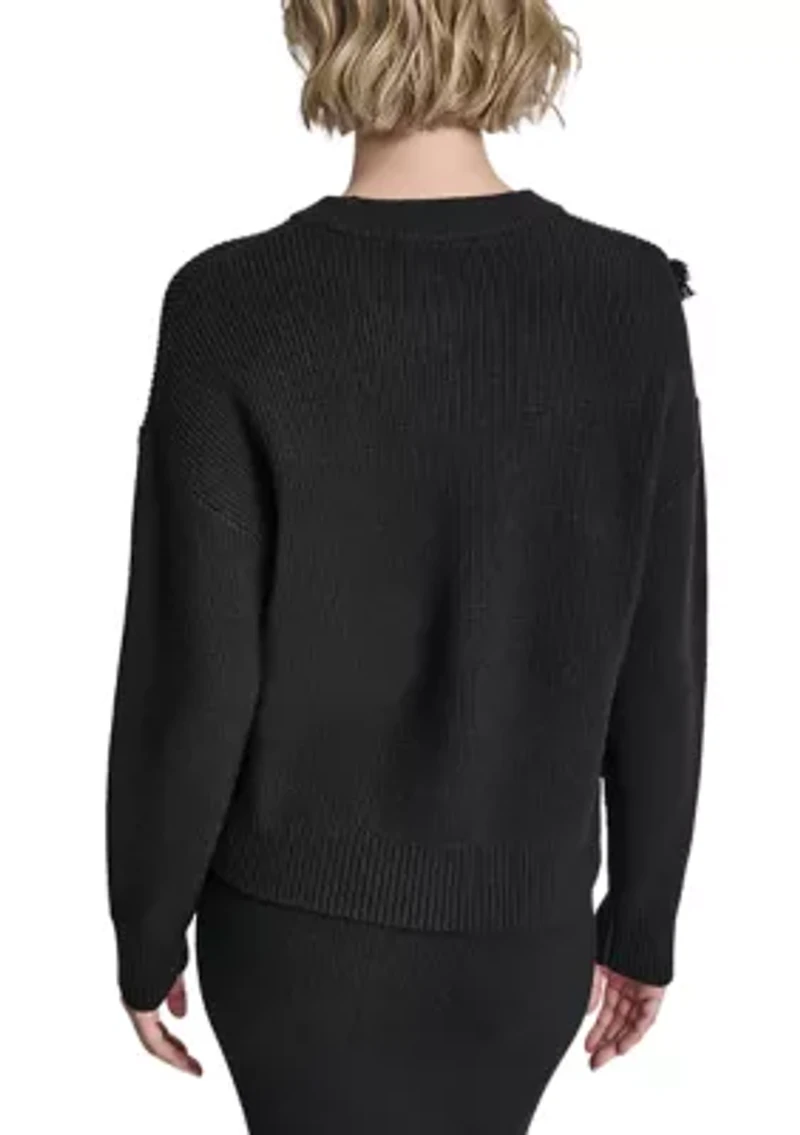 Women's Long Sleeve Fringe Trim Sweater