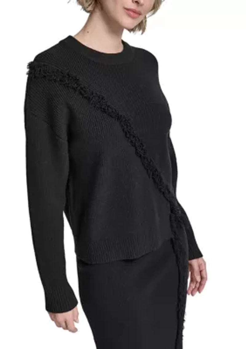 Women's Long Sleeve Fringe Trim Sweater