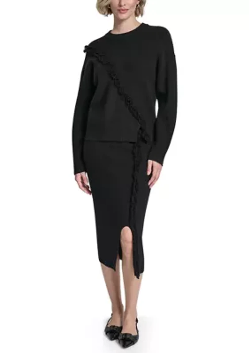 Women's Long Sleeve Fringe Trim Sweater