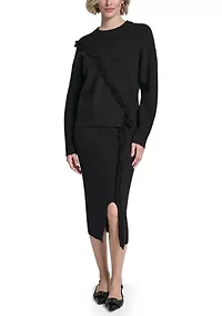 Women's Long Sleeve Fringe Trim Sweater