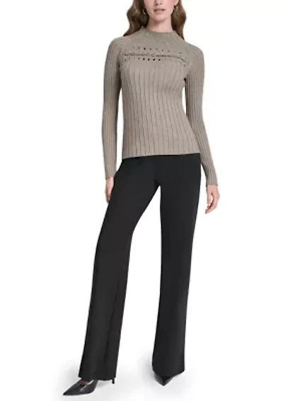 Women's Long Sleeve Ribbed Cord Detail Sweater