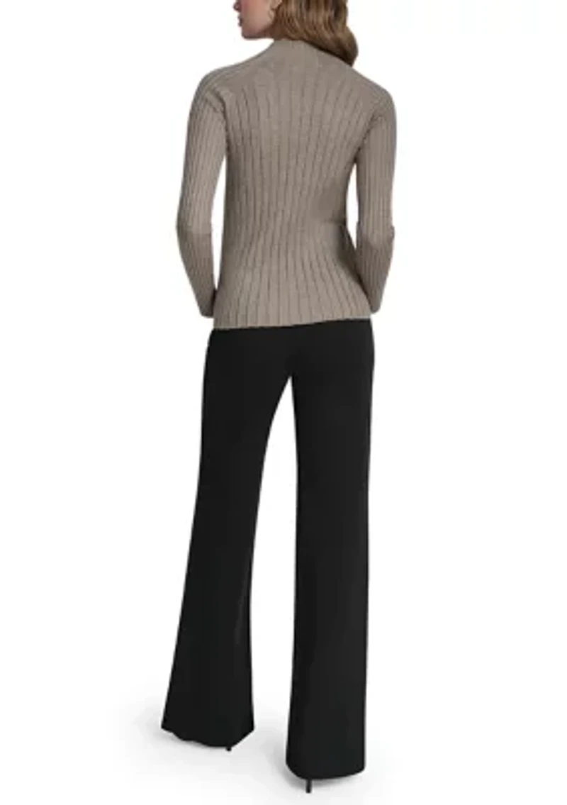 Women's Long Sleeve Ribbed Cord Detail Sweater