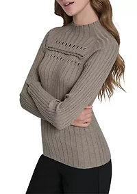 Women's Long Sleeve Ribbed Cord Detail Sweater