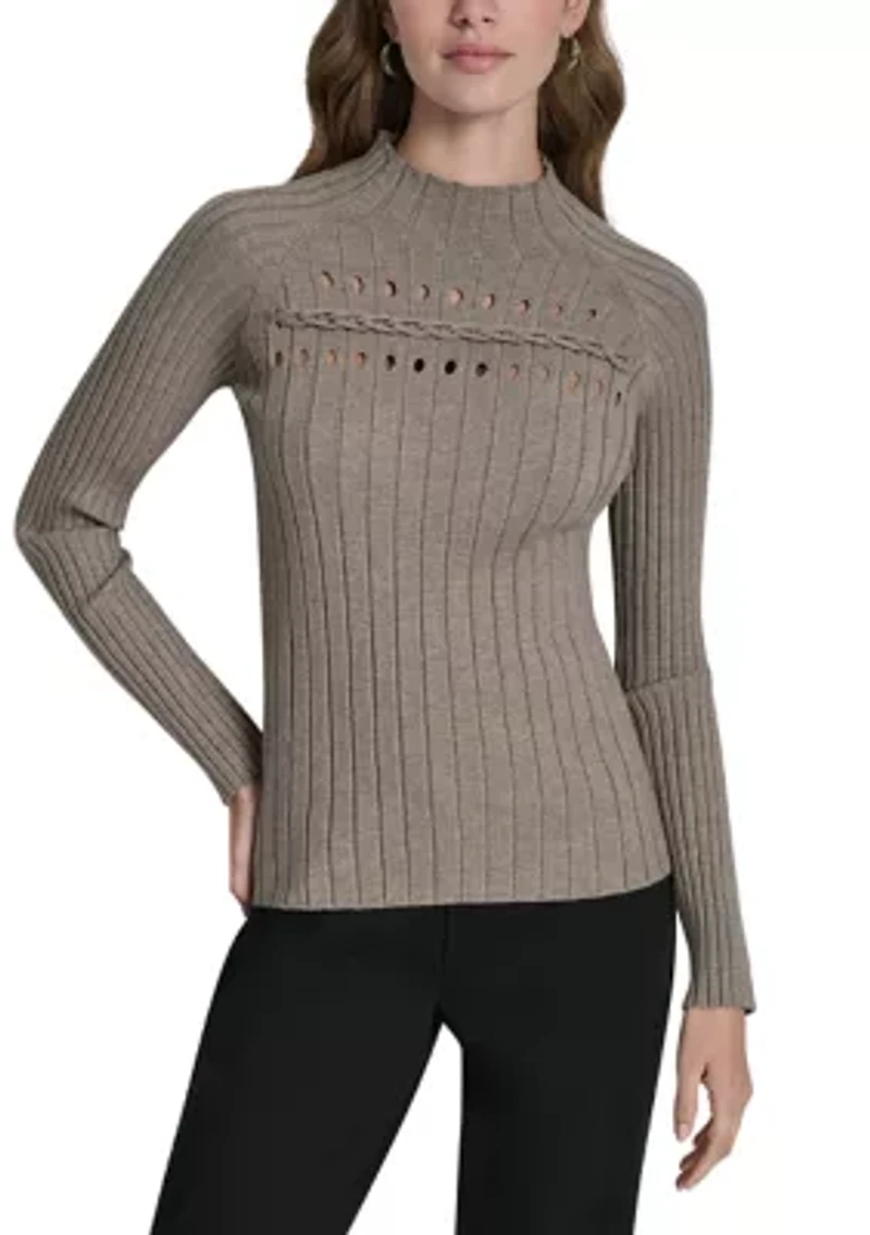 Women's Long Sleeve Ribbed Cord Detail Sweater