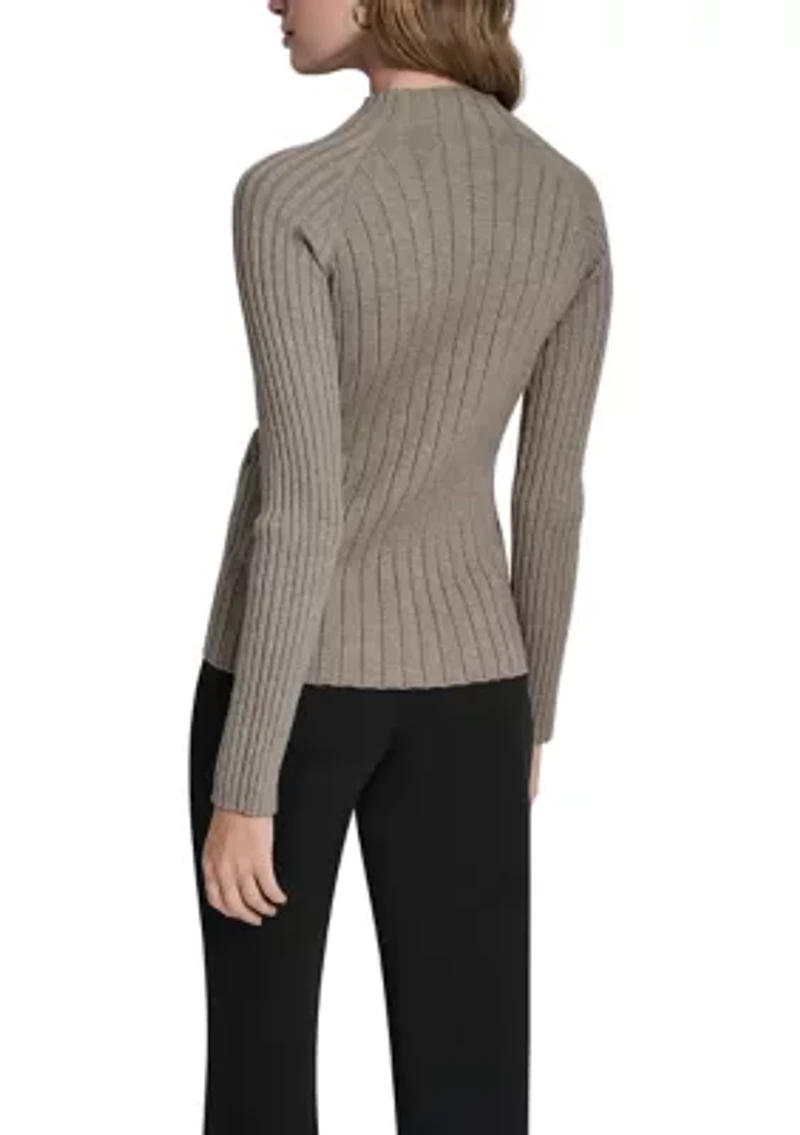 Women's Long Sleeve Ribbed Cord Detail Sweater