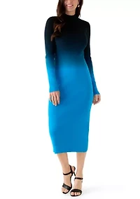 Women's Long Sleeve Dip Dye Ribbed Midi Dress
