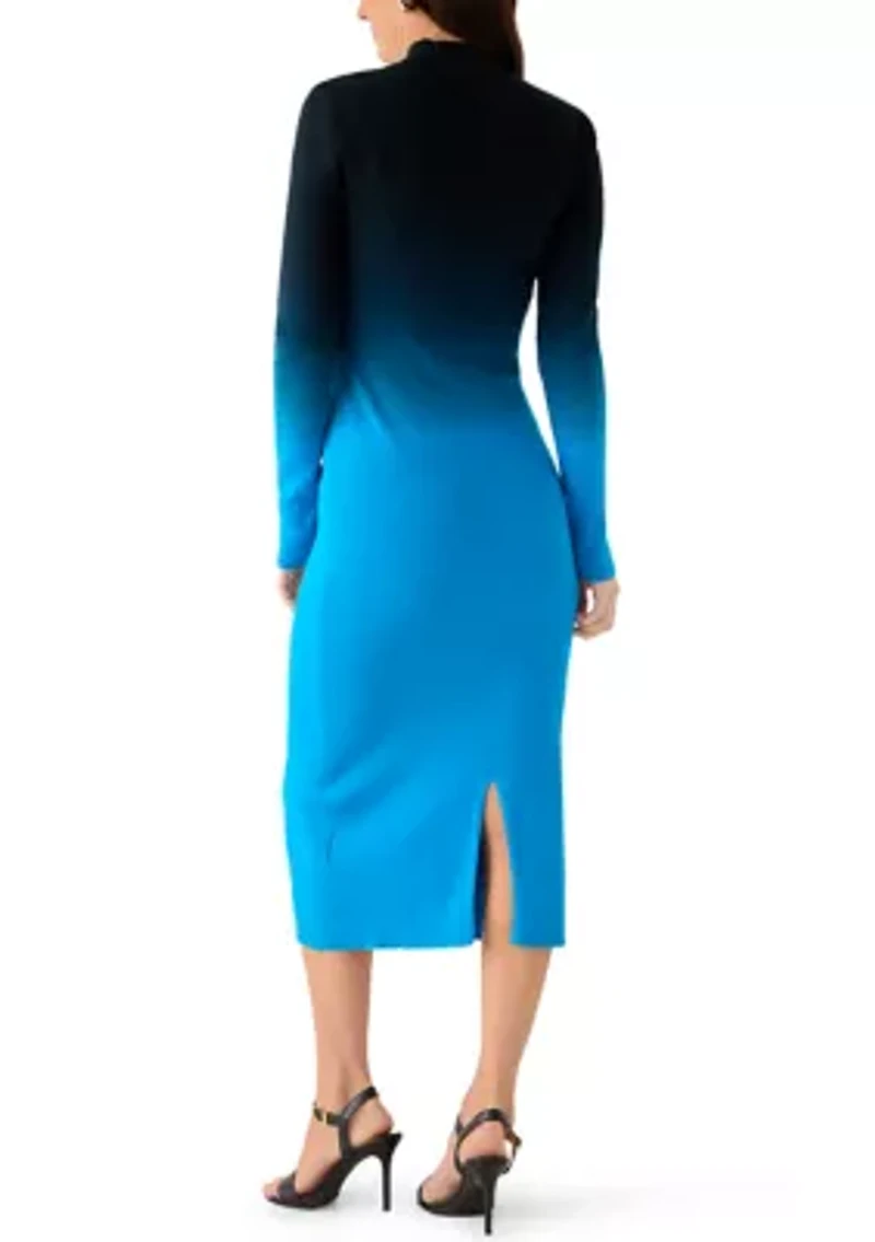 Women's Long Sleeve Dip Dye Ribbed Midi Dress