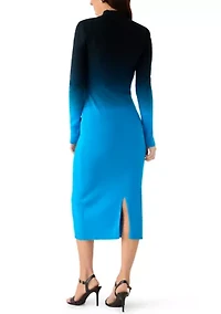 Women's Long Sleeve Dip Dye Ribbed Midi Dress