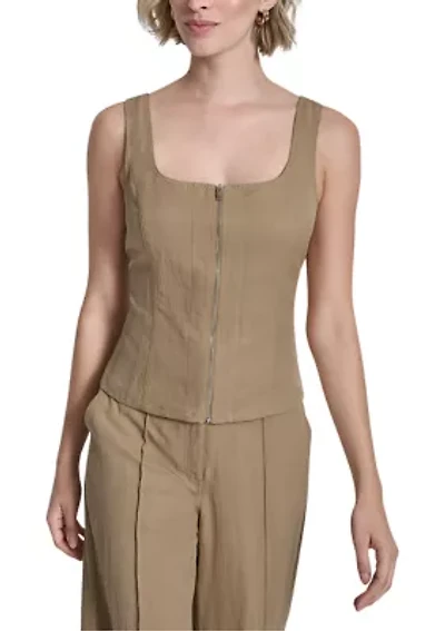 Women's Zip Front Twill Tank Top