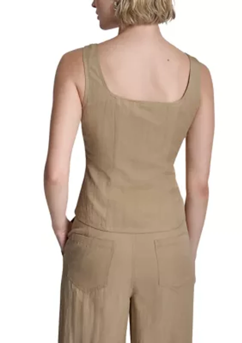 Women's Zip Front Twill Tank Top