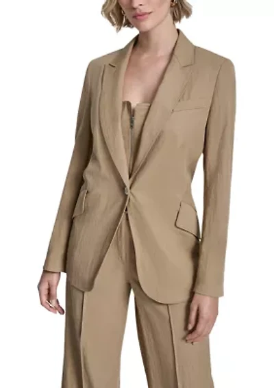 Women's Notch Collar 1 Button Twill Blazer