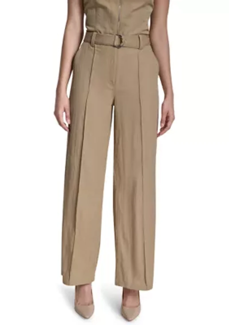 Women's Belted Wide Leg Twill Pants