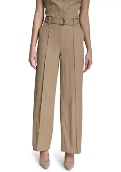 Women's Belted Wide Leg Twill Pants