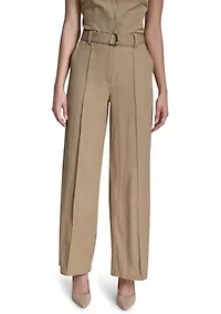 Women's Belted Wide Leg Twill Pants