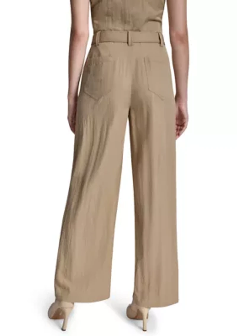 Women's Belted Wide Leg Twill Pants