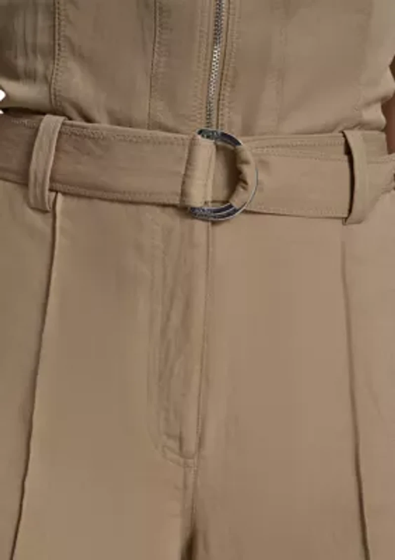 Women's Belted Wide Leg Twill Pants