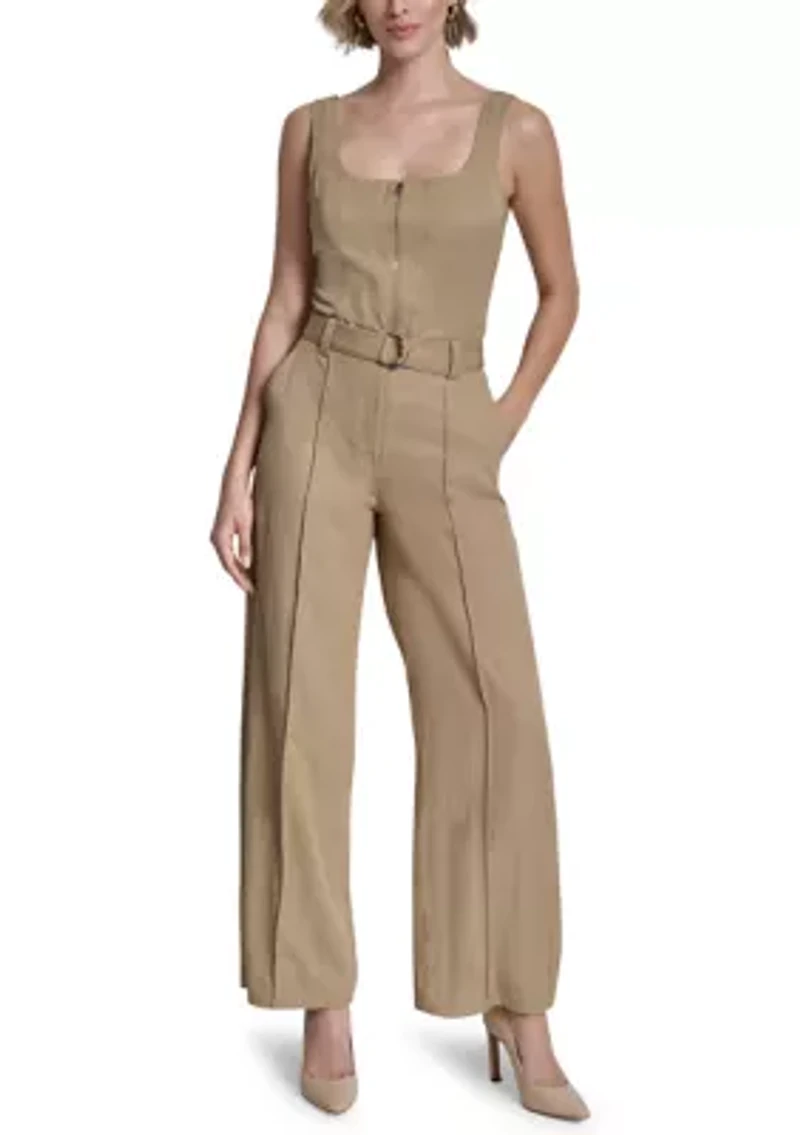 Women's Belted Wide Leg Twill Pants
