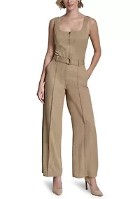 Women's Belted Wide Leg Twill Pants
