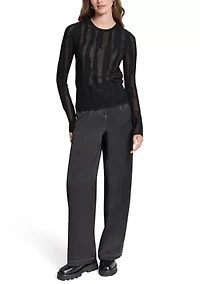 Women's Long Sleeve Crew Neck Pointelle Layered Sweater