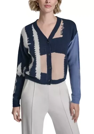 Women's V-Neck Geo Print Cardigan