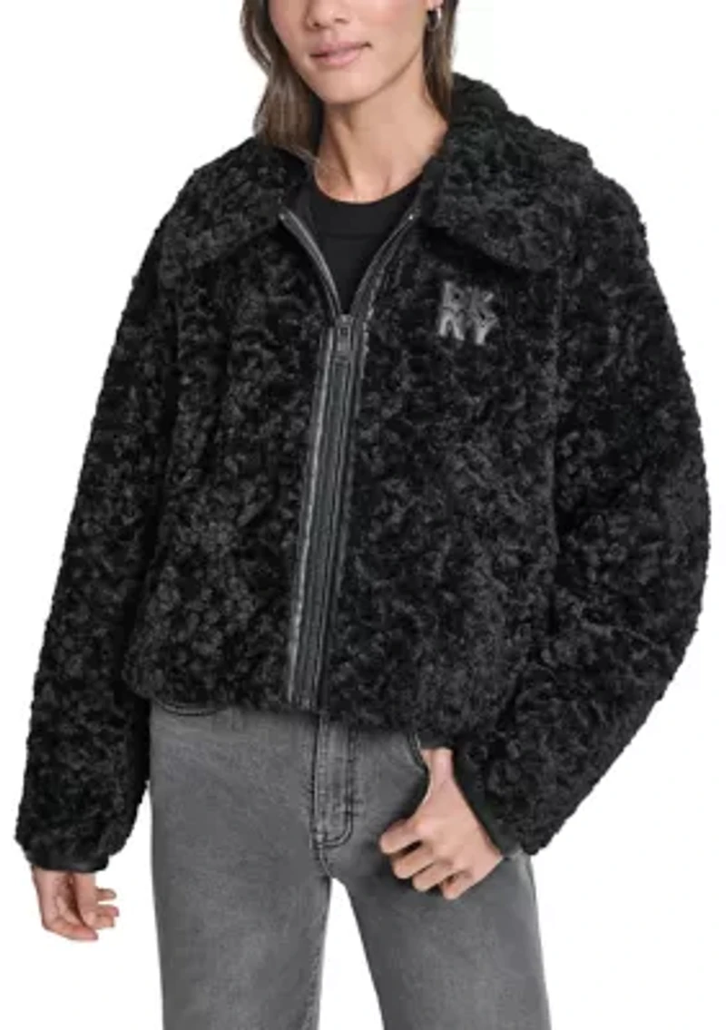 Women's Collared Zip-Up Fur Jacket