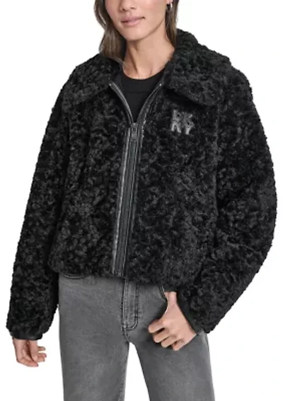 Women's Collared Zip-Up Fur Jacket