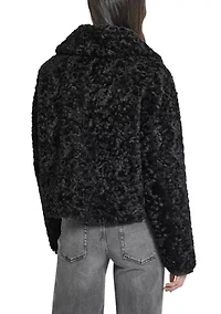 Women's Collared Zip-Up Fur Jacket