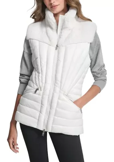 Women's Quilted Puffer Vest With Faux Fur
