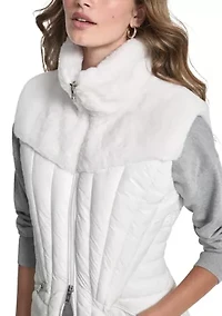 Women's Quilted Puffer Vest With Faux Fur