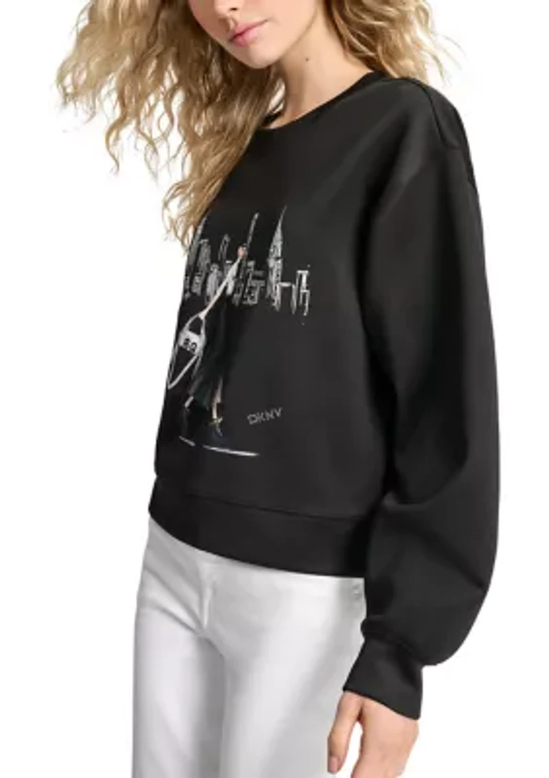 Women's Long Sleeve NYC Graphic Scuba Pullover