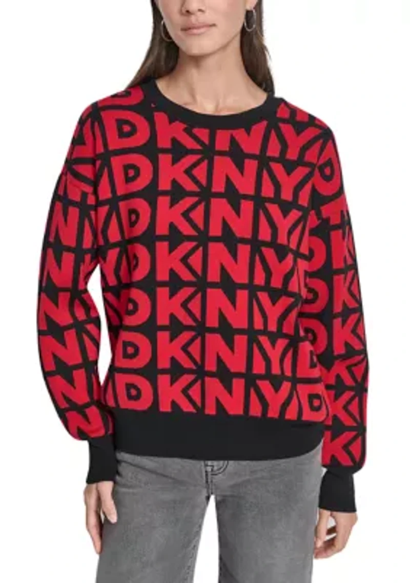 Women's Drop Shoulder Logo Crew Neck Sweater