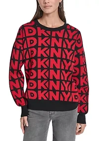 Women's Drop Shoulder Logo Crew Neck Sweater