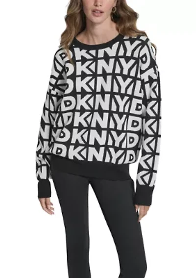 Women's Drop Shoulder Logo Crew Neck Sweater