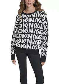 Women's Drop Shoulder Logo Crew Neck Sweater