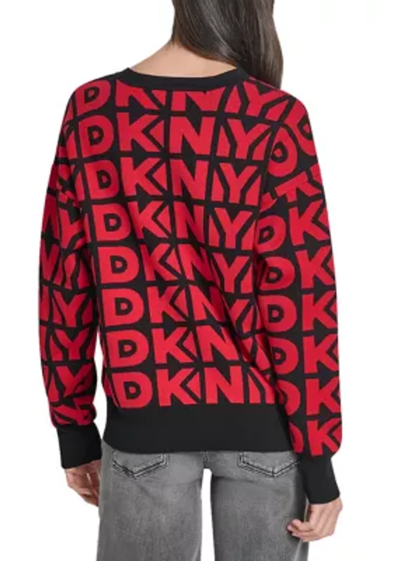 Women's Drop Shoulder Logo Crew Neck Sweater