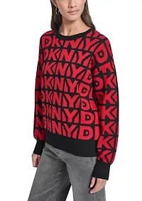 Women's Drop Shoulder Logo Crew Neck Sweater