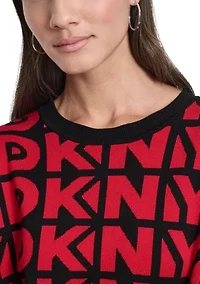 Women's Drop Shoulder Logo Crew Neck Sweater