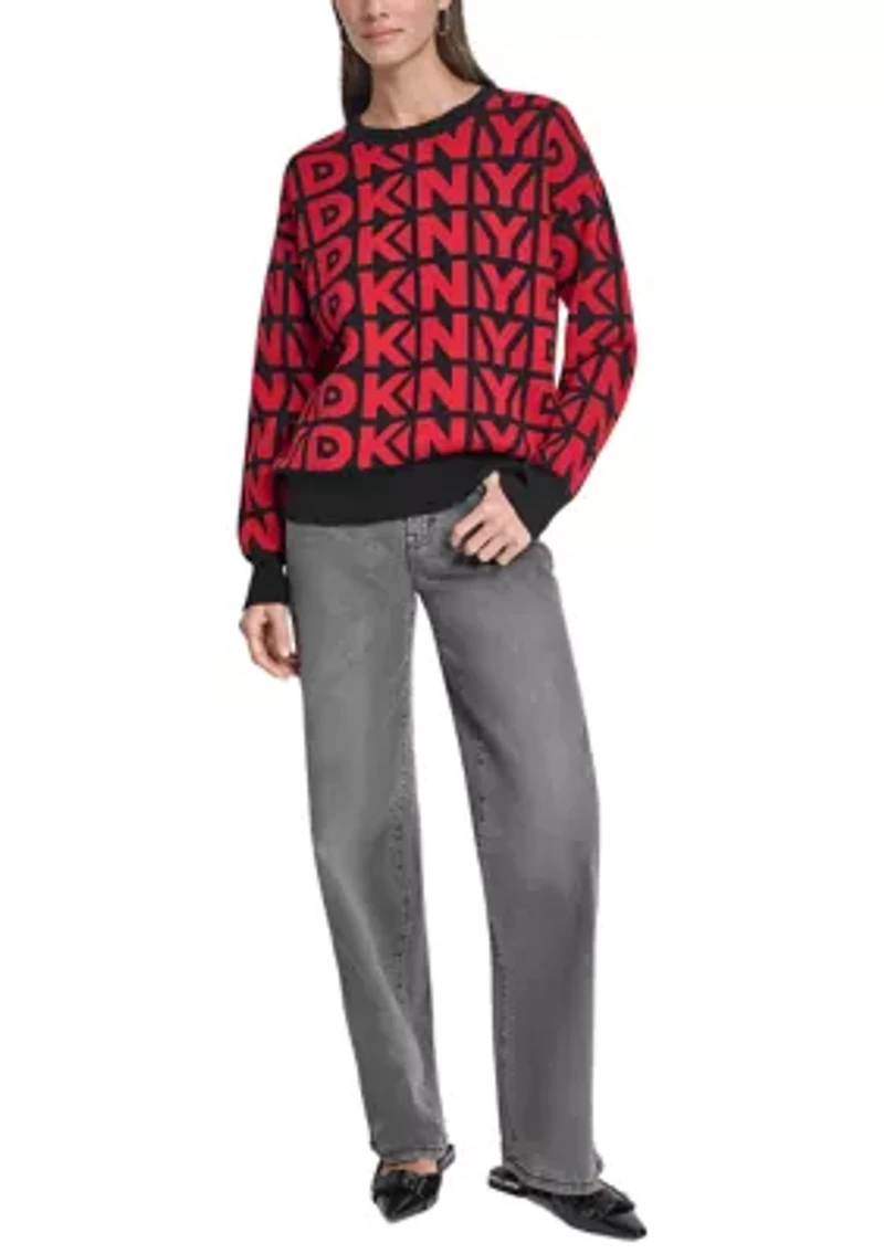 Women's Drop Shoulder Logo Crew Neck Sweater