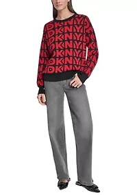 Women's Drop Shoulder Logo Crew Neck Sweater