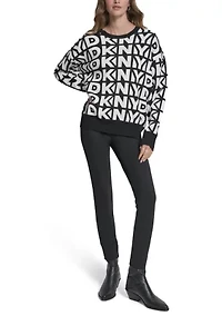 Women's Drop Shoulder Logo Crew Neck Sweater