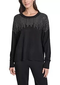 Women's Long Sleeve Rhinestone Embellished Sweater