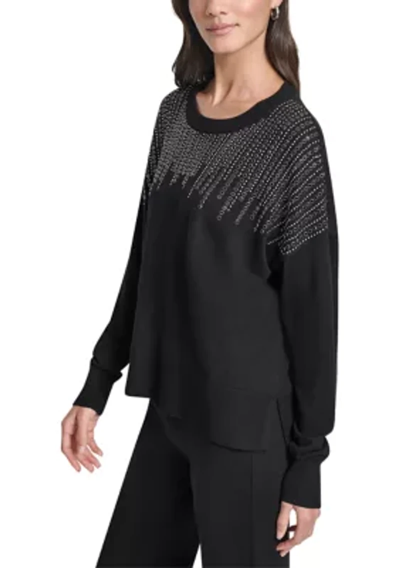 Women's Long Sleeve Rhinestone Embellished Sweater