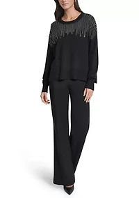 Women's Long Sleeve Rhinestone Embellished Sweater