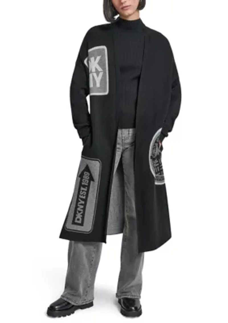 Women's Long Sleeve Patch Cardigan Sweater