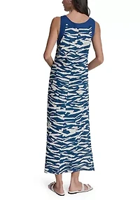 Women's Sleeveless V-Neck Printed Linen Maxi Dress