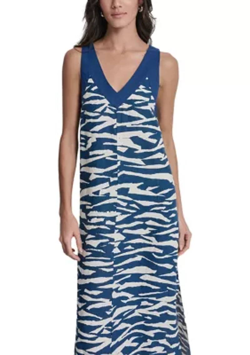 Women's Sleeveless V-Neck Printed Linen Maxi Dress