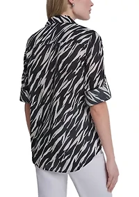 Women's Roll-Sleeve Printed Blouse